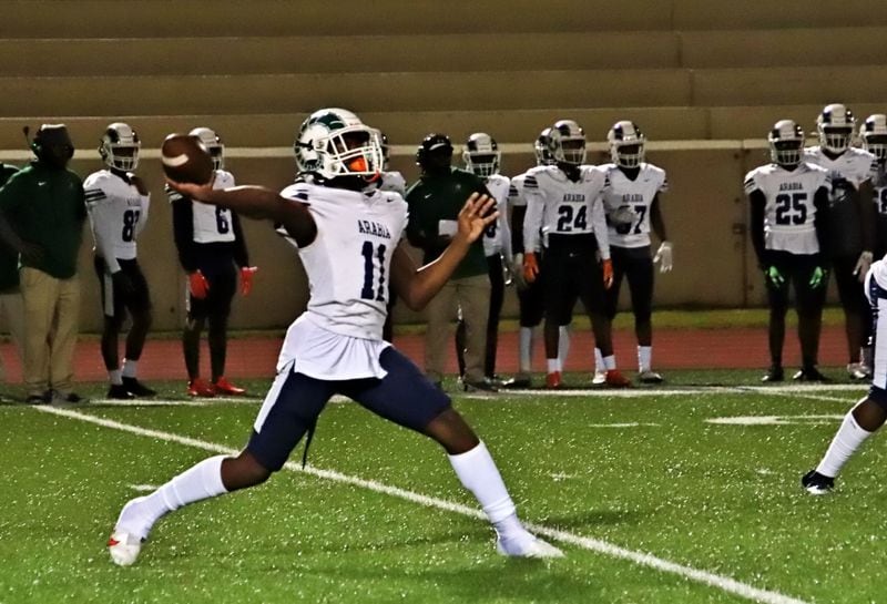 Arabia Mountain quarterback Julian Shanks threw five touchdown passes in a win over Lithonia on Sept. 29, 2022.
