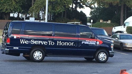 OCTOBER 19, 2016 – An Atlanta Police Department van carrying APD officers arrives at the Georgia Diagnostic and Classification Prison near Jackson, where the state’s execution chamber is located. Gregory Paul Lawler, 63, was executed by lethal injection Wednesday night, Oct. 19, 2016, for murdering Atlanta Police Officer John “Rick” Sowa on Oct. 12, 1997, and wounding Officer Pat Cocciolone, leaving her disabled. (Photo: Rhonda Cook/rcook@ajc.com)