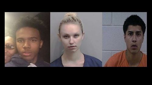 The body of Elijah Smith (left) was found in the woods in Twigg County on June 17. Hali Karlan (center) and Deri Bonaventura-Flores (right) are charged with murder in Smith’s death.
