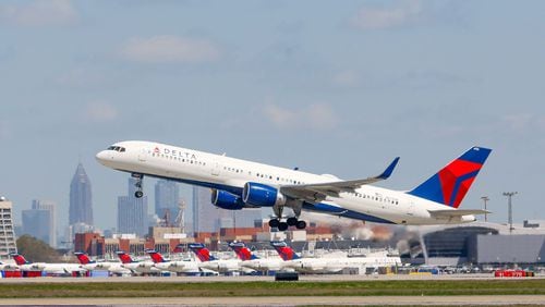 A Delta airplane is seen taking off at Hartsfield-Jackson Atlanta International Airport on Wednesday, March 27, 2024.
Miguel Martinez /miguel.martinezjimenez@ajc.com