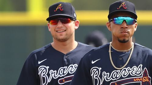 Braves Austin Riley (left) and Johan Camargo are competing for the third base spot in spring training.