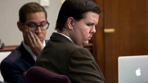 Justin Ross Harris listens to opening statements during his murder trial at the Glynn County Courthouse in Brunswick. (AJC Photo/Stephen B. Morton)