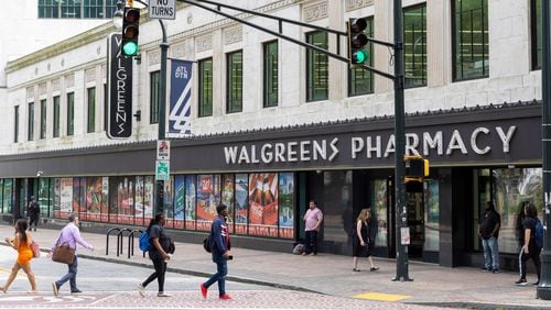 A view of Walgreens in the historic Olympia building in downtown Atlanta on Tuesday, April 2, 2024. (Arvin Temkar / arvin.temkar@ajc.com)