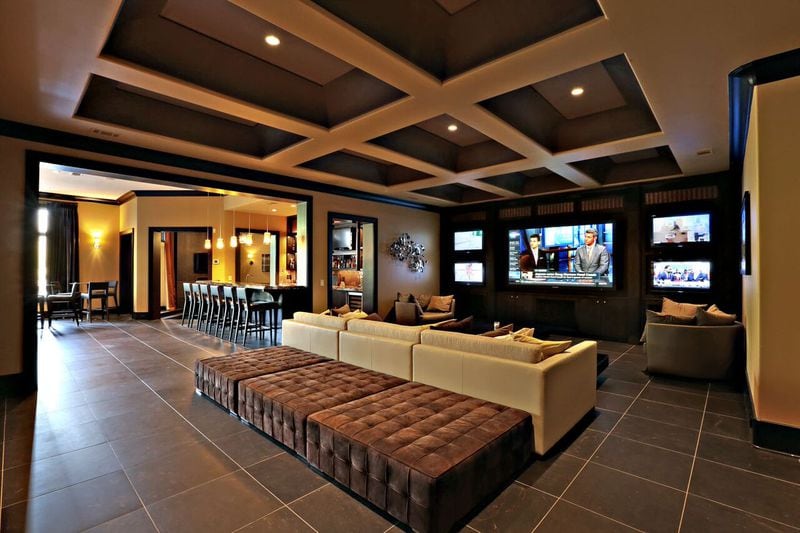 The basement in Hines Ward's Sandy Springs home features a theater and a bar.