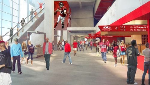 Rendering of concourse inside Atlanta Falcons' new stadium, Mercedes-Benz Stadium, which will open for the 2017 season.