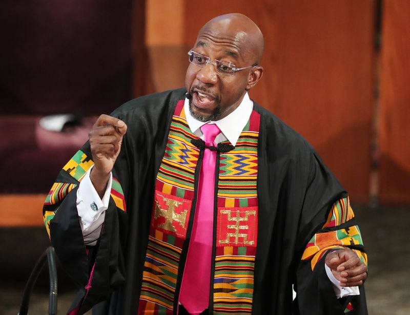 Rev. Raphael G. Warnock delivers the eulogy for Rayshard Brooks at his funeral in Ebenezer Baptist Church on June 23, 2020 in Atlanta. Curtis Compton ccompton@ajc.com
