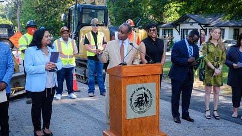 Dekalb CEO Michael Thurmond speaks at a press conference in Decatur announcing a $284 million water infrastructure finance and innovation act loan to Dekalb County on Thursday, May 19, 2022. (Arvin Temkar / arvin.temkar@ajc.com)