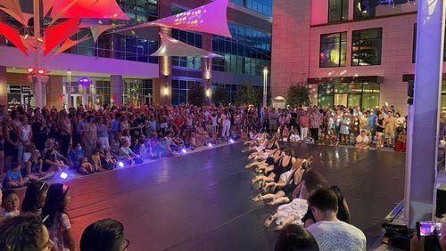 A dance performance takes place on the plaza stage at Camperdown, a mixed-use development with a big entertainment component in downtown Greenville, S.C. (Courtesy of Camperdown)
