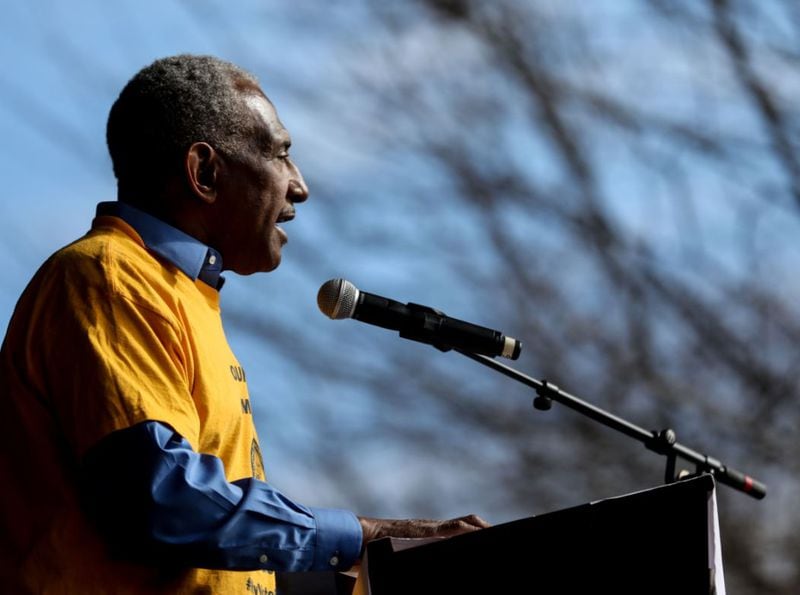 Atlanta NAACP President Richard Rose speaks during the United We Shall Stand Rally in Piedmont Park, Saturday, Feb. 2, 2019, in Atlanta. The event was sponsored by the NAACP, the Southern Christian Leadership Conference, the Southern Poverty Law Center and activist groups Alliance for Black Lives and Georgia Alliance for Social Justice. BRANDEN CAMP/SPECIAL