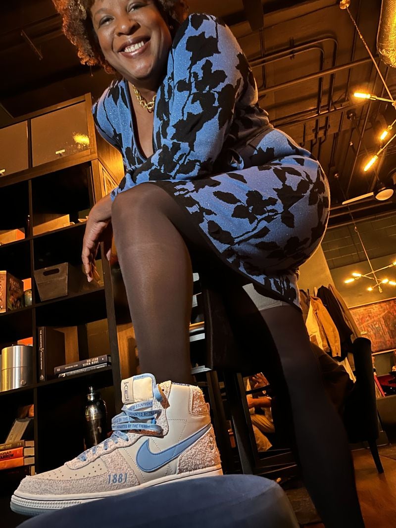 Spelman College alumna and novelist Tayari Jones sports her new Nike Terminators. The new shoe immediately sold out in the Atlanta area.