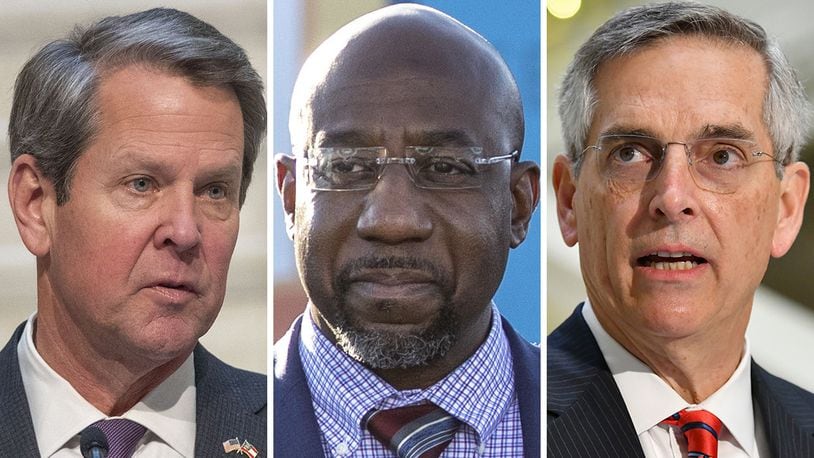 Georgia Gov. Brian Kemp, U.S. Sen.  Raphael Warnock and Secretary of State Brad Raffensperger will all face election battles in 2022.