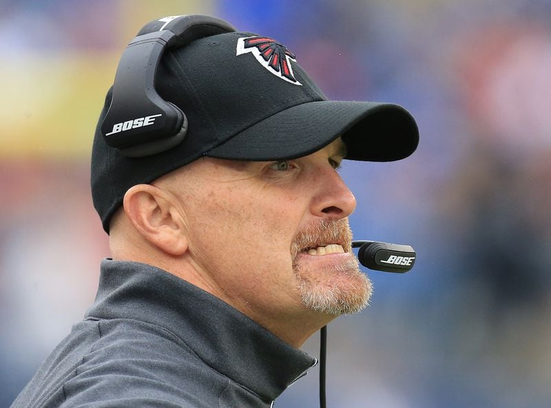 102515 NASHVILLE: -- Falcons head coach Dan Quinn grits his teeth as Matt Ryan is intercepted by the Titans during the first half in a football game on Sunday, Oct. 25, 2015, in Nashville. Curtis Compton / ccompton@ajc.com