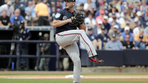 Braves pitcher Scott Kazmier, pictured in a start last week, gave up four hits and  two runs in three innings Thursday against the Astros. (AP Photo/Lynne Sladky)