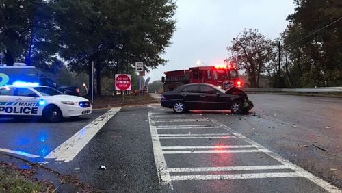 Multiple people were taken to hospitals after a car collided with a MARTA bus on Flat Shoals Road at I-20 Tuesday morning, according to Channel 2 Action News.