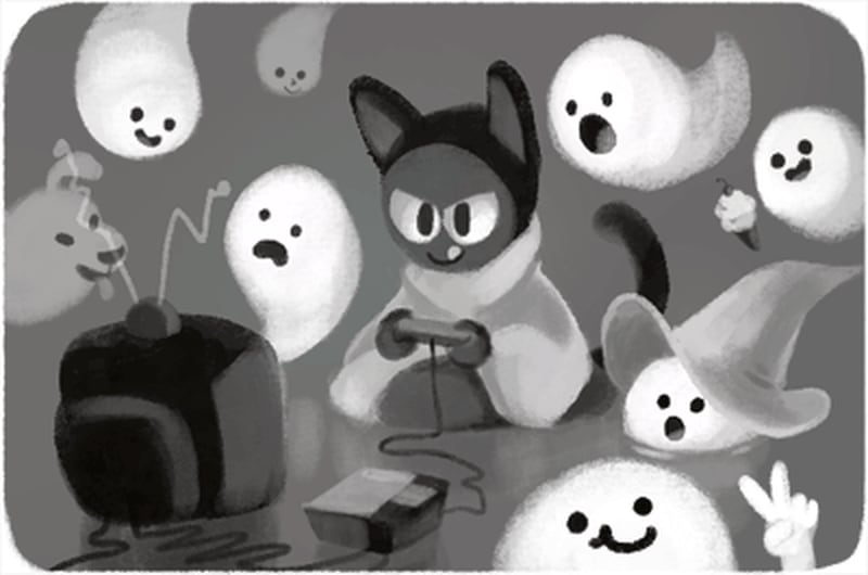 Momo the cat in Google’s 2016 Halloween doodle