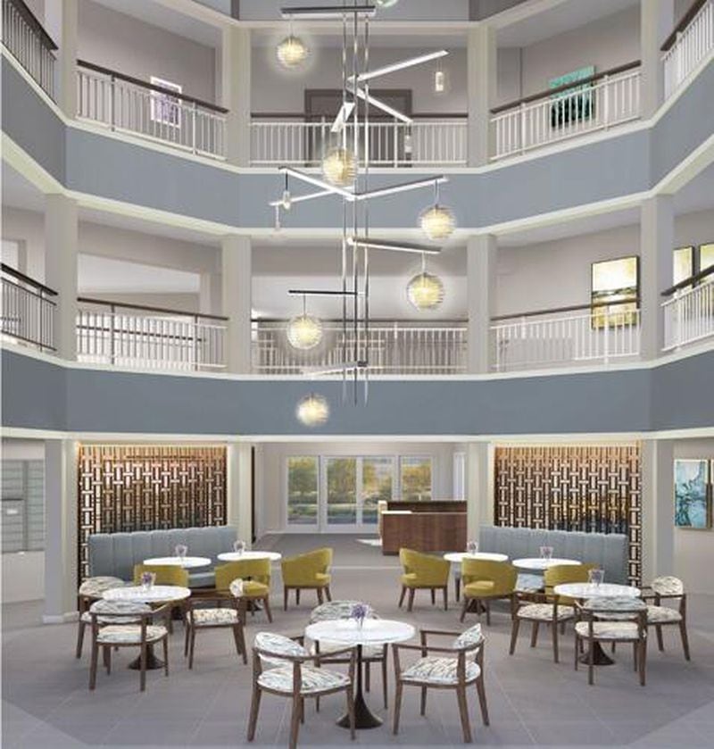 The rendering shows what the renovated atrium at Holiday Laurel Grove will look like after a $2 million renovation on the senior living community is completed later this year. (Courtesy of Holiday Laurel Grove)