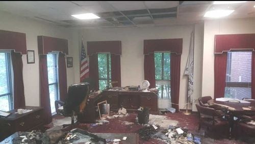 Morris Brown College interim president Kevin James posted this photo on his Facebook page, saying a fire on Saturday, June 1 caused extensive water damage to his office.