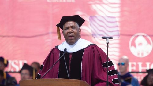 Commencement speaker billionaire Robert F. Smith announces he is paying all student debt for the Class of 2019 during the Morehouse College graduation ceremony In Atlanta, Sunday, May 19, 2019. STEVE SCHAEFER / SPECIAL TO THE AJC