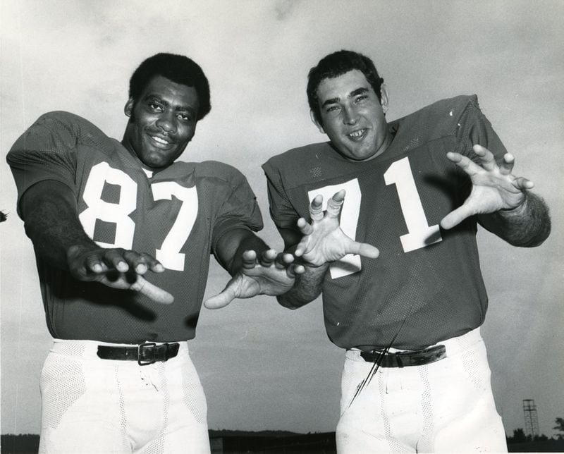 Claude Humphrey (left) and John Zook gave the Falcons a strong pass rush in the 1970s.