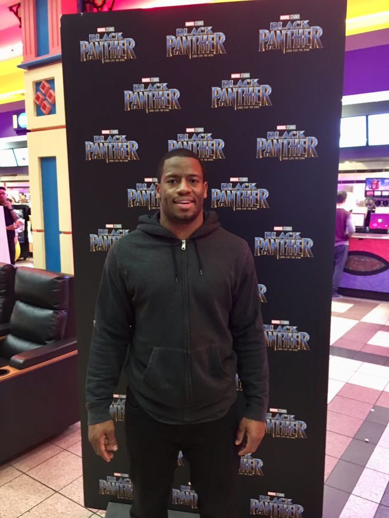  Nick Chubb of UGA showed up for the "Black Panther" screening at Regal Atlantic Station February 13, 2018. CREDIT: Allied Marketing
