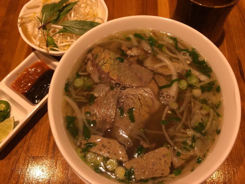 The “combo” pho at Anh’s Kitchen comes with “rare” beef, brisket and meatballs, plus garnishes and condiments. CONTRIBUTED BY WENDELL BROCK