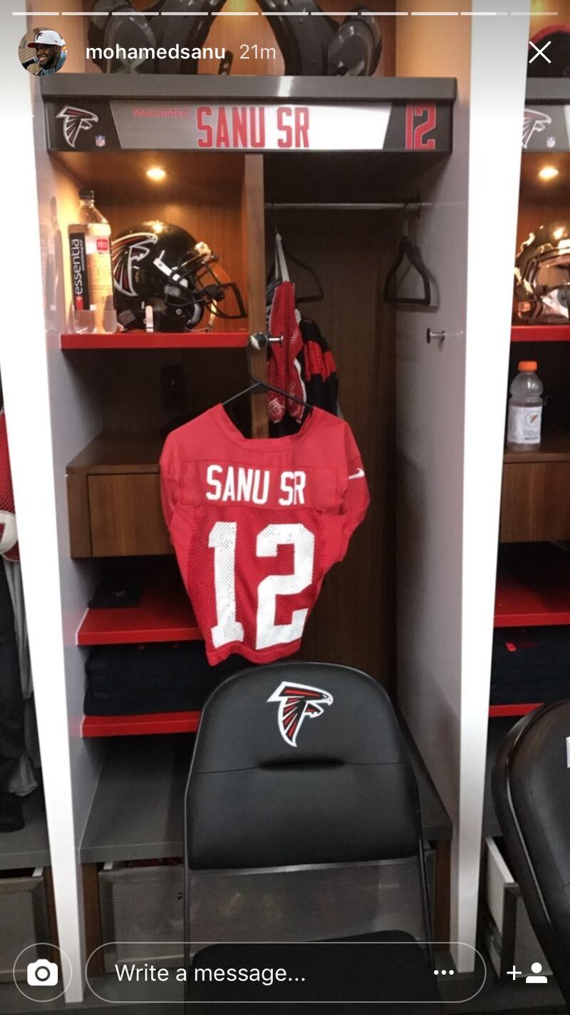 Atlanta Falcons wide receiver Mohamed Sanu posts photos on Instagram as the Falcons tour Mercedes-Benz Stadium on Friday, Aug. 25, 2017.