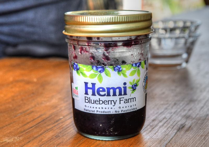 This is a jar of Hemi Blueberry Farm's certified natural grown preserves. Chris Hunt for The AJC
