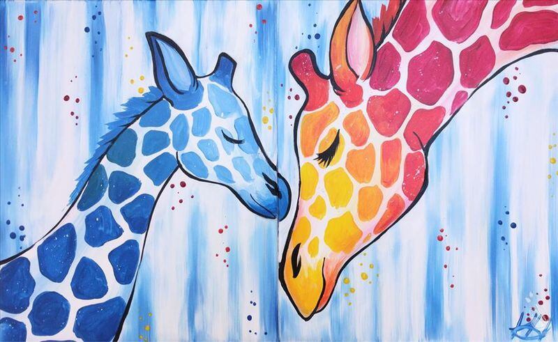 Bring your child and paint a pair of colorful giraffes with them in Alpharetta.