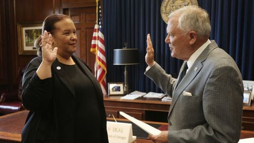 Robyn Crittenden was sworn in as Georgia's 23rd secretary of state by Gov. Nathan Deal on Thursday. Photo credit: Governor's Office.
