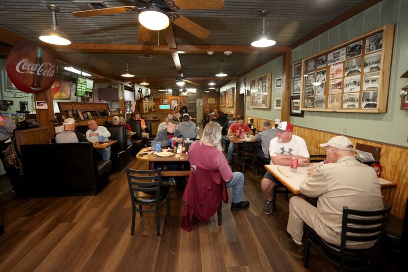 Customers eat lunch at Doug’s Place, a meat and three restaurant, on Old Allatoona Road, Thursday, November 3, 2022, in Emerson, Ga. (Jason Getz / Jason.Getz@ajc.com)