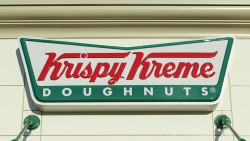 File image of a Krispy Kreme logo sign.