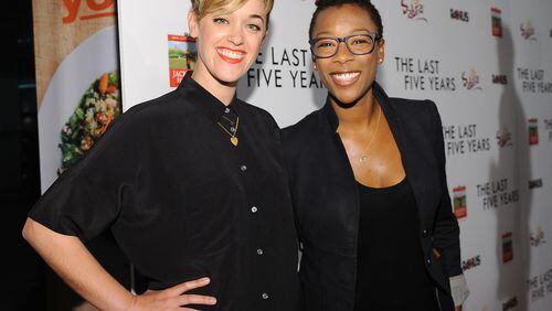 HOLLYWOOD, CA - FEBRUARY 11: Writer Lauren Morelli (L) and actress Samira Wiley attend the premiere of RADiUS' 'The Last Five Years' at ArcLight Hollywood on February 11, 2015 in Hollywood, California. (Photo by Angela Weiss/Getty Images)