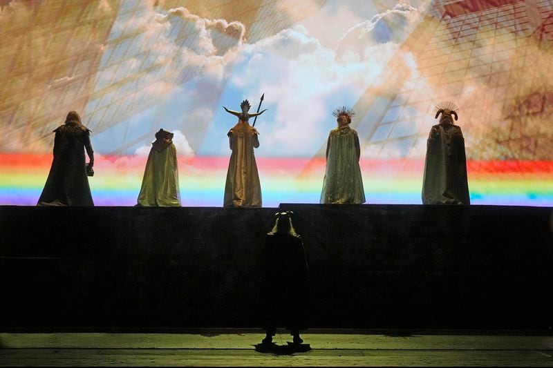 Wotan (top center, with the Gods in a scene from 2023’s “Das Rheingold”) is “arguably the hero of ‘The Ring,’ but in act two he is bookended by two extraordinarily powerful women: Fricka, and Brünnhilde, who later rebels against him,” observes Atlanta Opera leader Tomer Zvulun about “Die Walküre.”