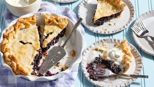 Blue Ribbon Ginger-Lime Wild Maine Blueberry Pie. "Photography (c) by Keller + Keller Photography from Blueberry Love (c) by Cynthia Graubart, used with permission from Storey Publishing."