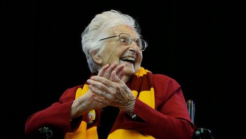 Sister Jean Dolores Schmidt, the 101-year-old chaplain for Loyola Chicago, will be in Indianapolis for the first-round game against Georgia Tech. (Stacey Wescott/Chicago Tribune)