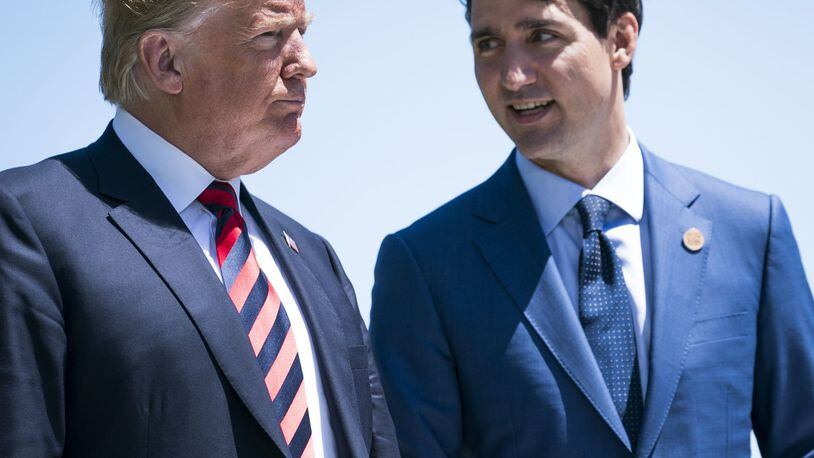 FILE— Canadian Prime Minister Justin Trudeau talks with President Donald Trump during a welcome ceremony at the G-7 summit meeting at the Fairmont Le Manoir Richelieu in La Malbaie, Quebec, June 8, 2018. Trump has gone behind Canada’s back and negotiated what he calls a trade deal with Mexico, leaving Canada on the sidelines. He has also threatened to impose hefty tariffs on cars, one of Canada’s most important exports. (Doug Mills/The New York Times)