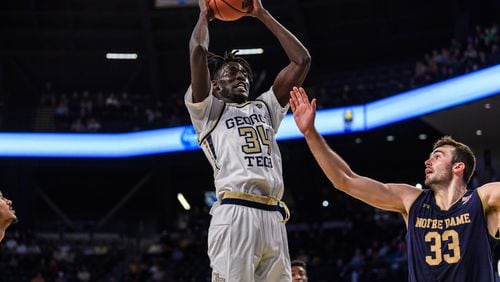 Georgia Tech forward Abdoulaye Gueye scored 13 points with eight rebounds in the Yellow Jackets' 63-61 win over Notre Dame January 22, 2019 at McCamish Pavilion. (Danny Karnik/Georgia Tech Athletics)