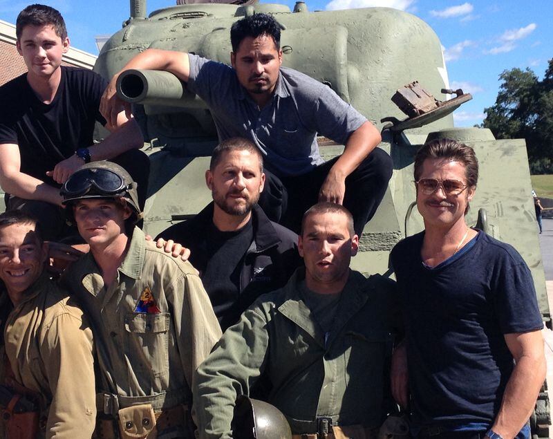 Brad Pitt and his "Fury" costars at Fort Benning. Photo: Jennifer Brett