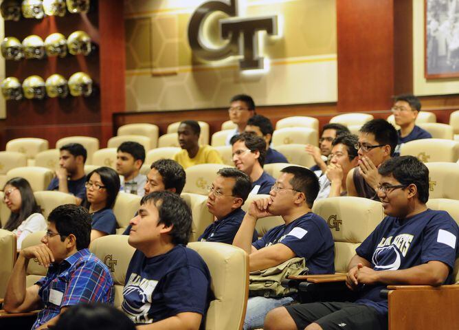More than 100 international students attended the basic football class.
