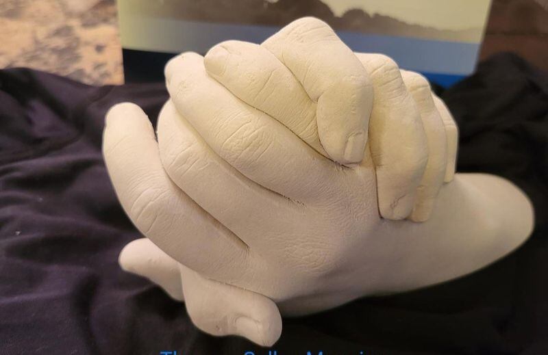 Hall was inspired to use her artistic talent to create this interlocking hands sculpture to memorialize the final moments between one mother and her son, an organ donor.