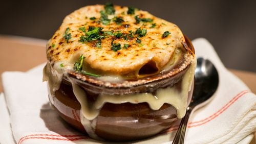 Oxtail french onion soup with cave-aged Gruyere cheese at The Federal. Photo credit- Mia Yakel.