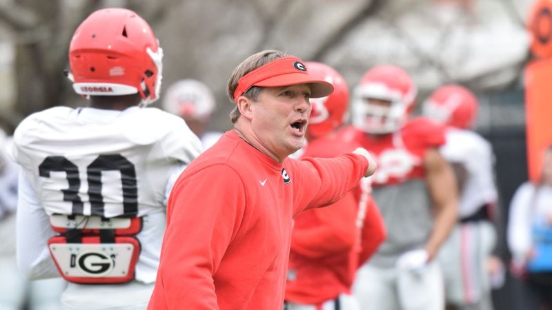 Georgia head coach Kirby Smart directs players during a Bulldogs' practice last week on the Woodruff Practice Fields in Athens.