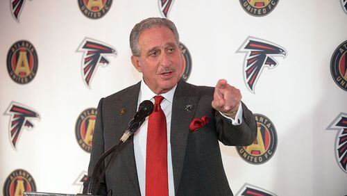 Falcons owner Arthur Blank gives remarks during the press conference announcing the team's naming rights deal for their new stadium. (Kent D. Johnson, kdJohnson@ajc.com)