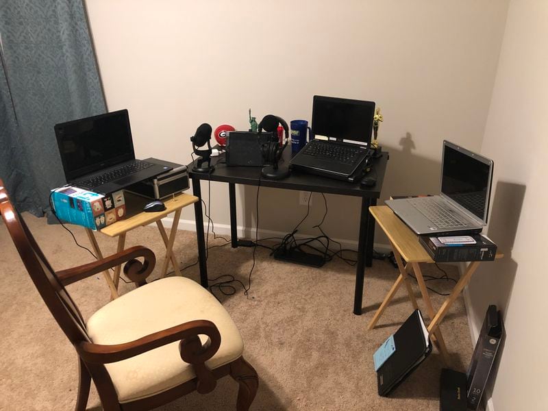 Working from home has caused WSB Triple Team Traffic reporter Mike Shields to scrounge up every device he can in his guest bedroom to both gather traffic data and do reports for multiple stations.