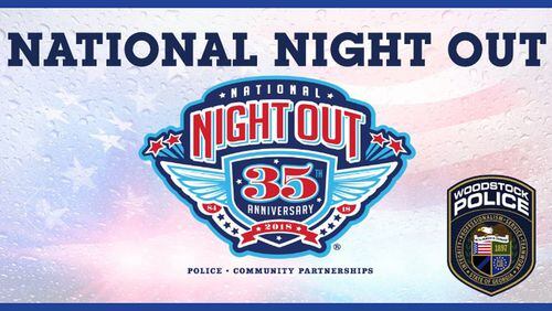 The Woodstock Police Department will host the National Night Out crime and drug prevention awareness from 6 to 9 p.m. Tuesday, Aug. 7, at the Park at City Center. WOODSTOCK POLICE DEPARTMENT