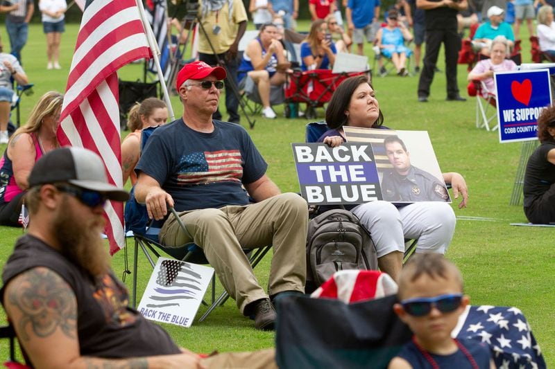A couple hundred demonstrators attended a rally in support of law enforcement and first responders Saturday, June 27, 2020 at Lost Mountain Park in Powder Springs. 