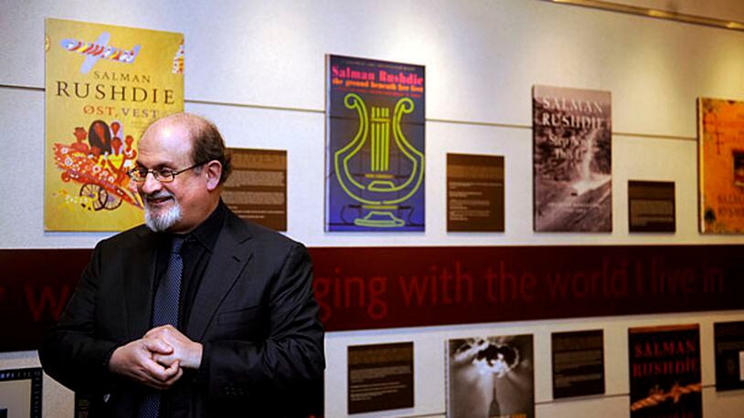 The multi-media exhibit, "A World Mapped by Stories, " includes Sir Salman Rushdie's computer files, private journals, notebooks, photographs and manuscripts.