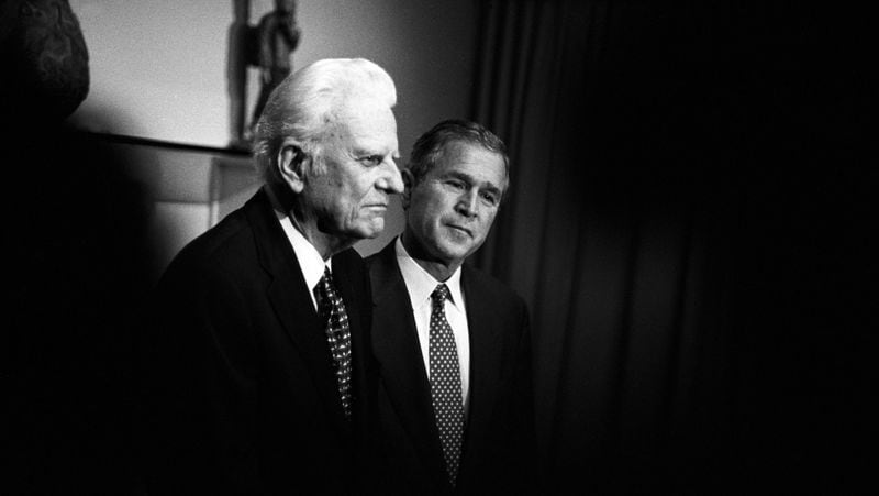 Billy Graham meets privately with Texas Governor and Republican presidential candidate George W. Bush, November 5, 2000 in Jacksonville, Florida.  Graham gave his tacit endorsement to Bush's run for the presidency after the two talked about faith and the future of the country.  (Photo by Charles Ommanney/Getty Images)