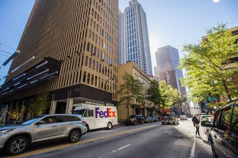The Peachtree Center area on a recent afternoon. (Jenni Girtman for The Atlanta Journal-Constitution)