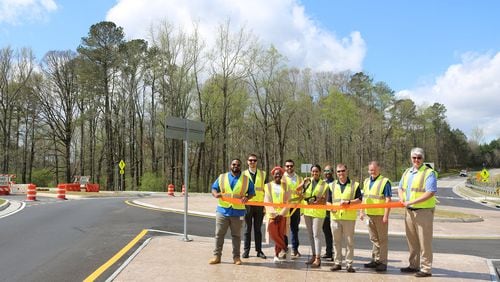 The Johns Creek Public Works Department recently celebrated the completion of the Bell Road at Cauley Creek Park entrance roundabout. (Courtesy City of Johns Creek)